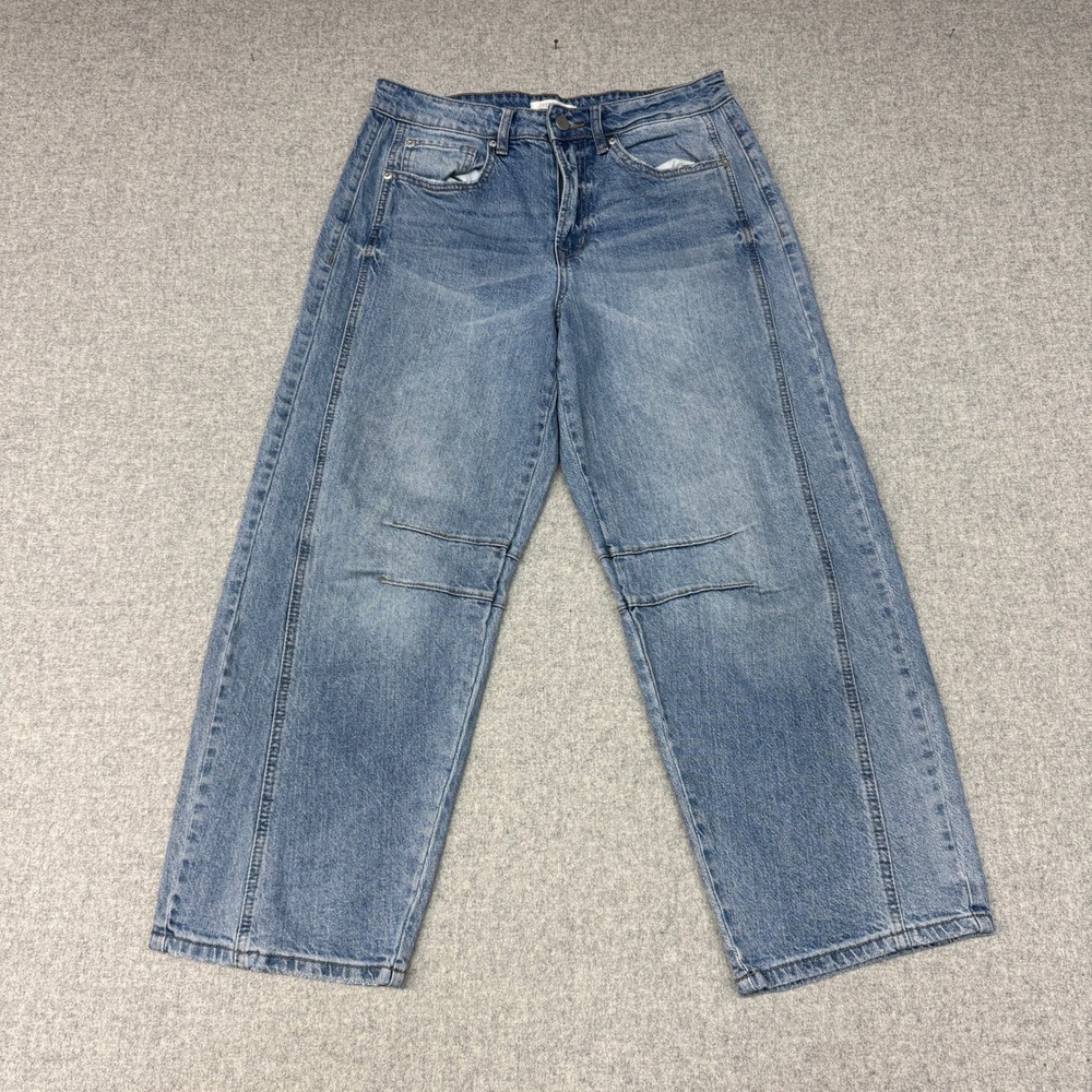 12th Tribe Wide Leg Seam Detail Jeans Size 30 Blue Denim High Rise Straight Pant